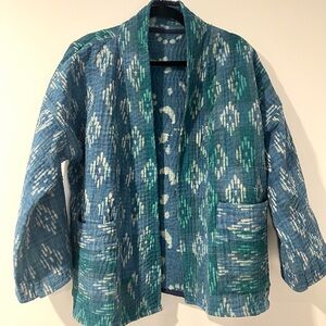 Hand Crafted Vintage Kantha Quilt Blue and Green Patterned Jacket